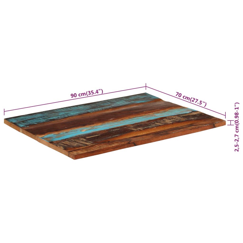 vidaXL Rektangulær bordplate 70x90 cm 25-27 mm gjenvunnet heltre