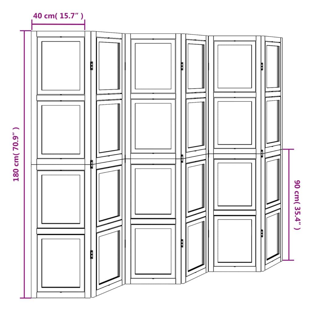 vidaXL Romdeler 6 paneler hvit heltre keisertre