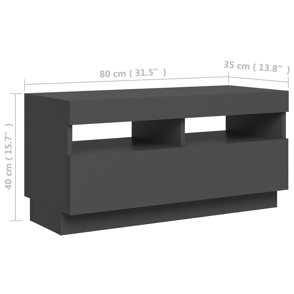vidaXL TV-benk med LED-lys grå 80x35x40 cm