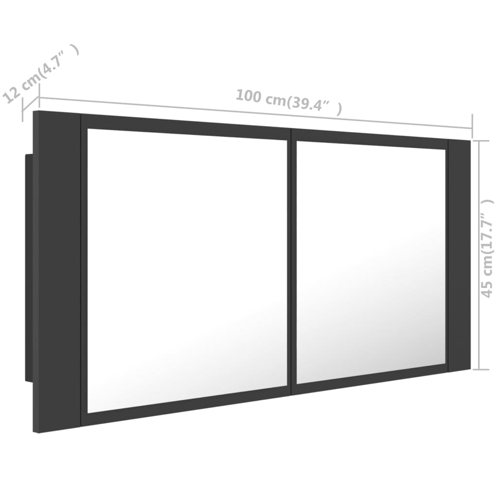 vidaXL LED-speilskap til baderom grå 100x12x45 cm akryl