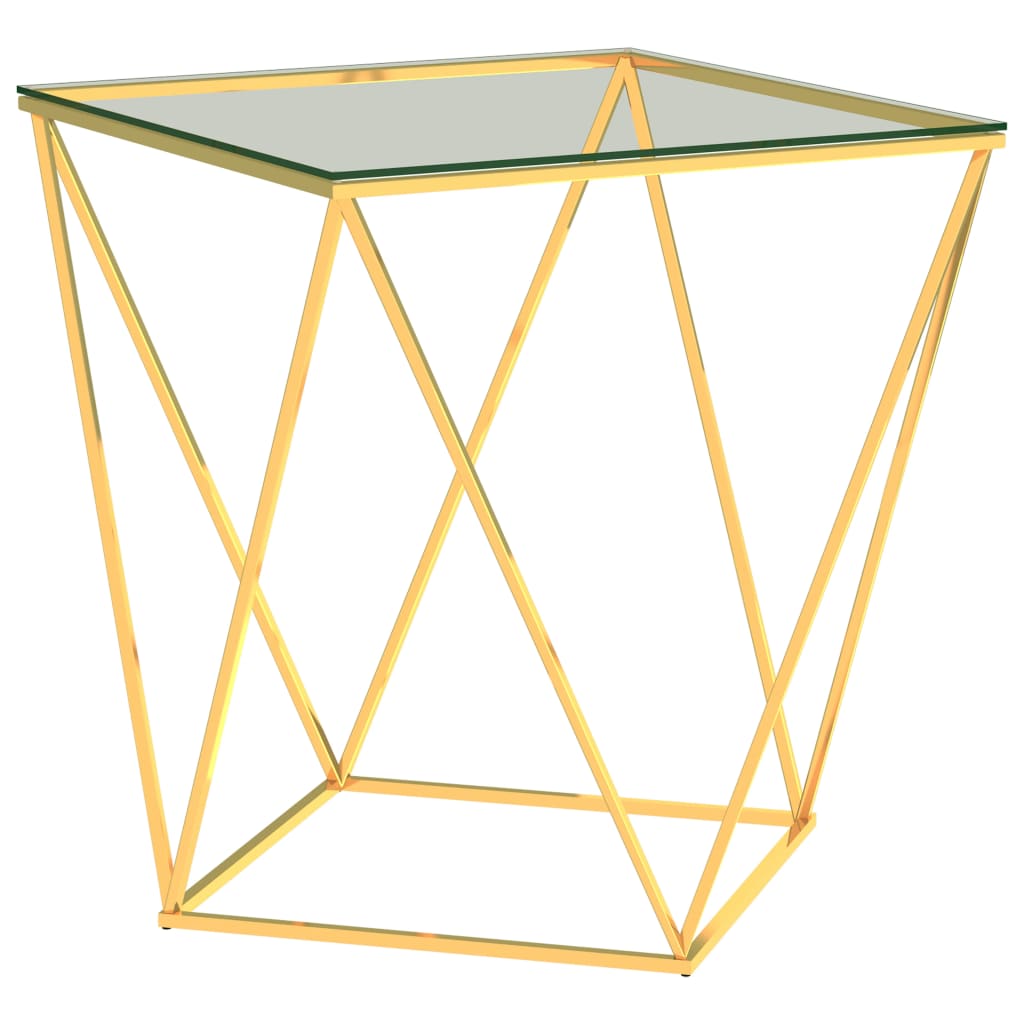 vidaXL Salongbord gull og gjennomsiktig 50x50x55 cm rustfritt stål