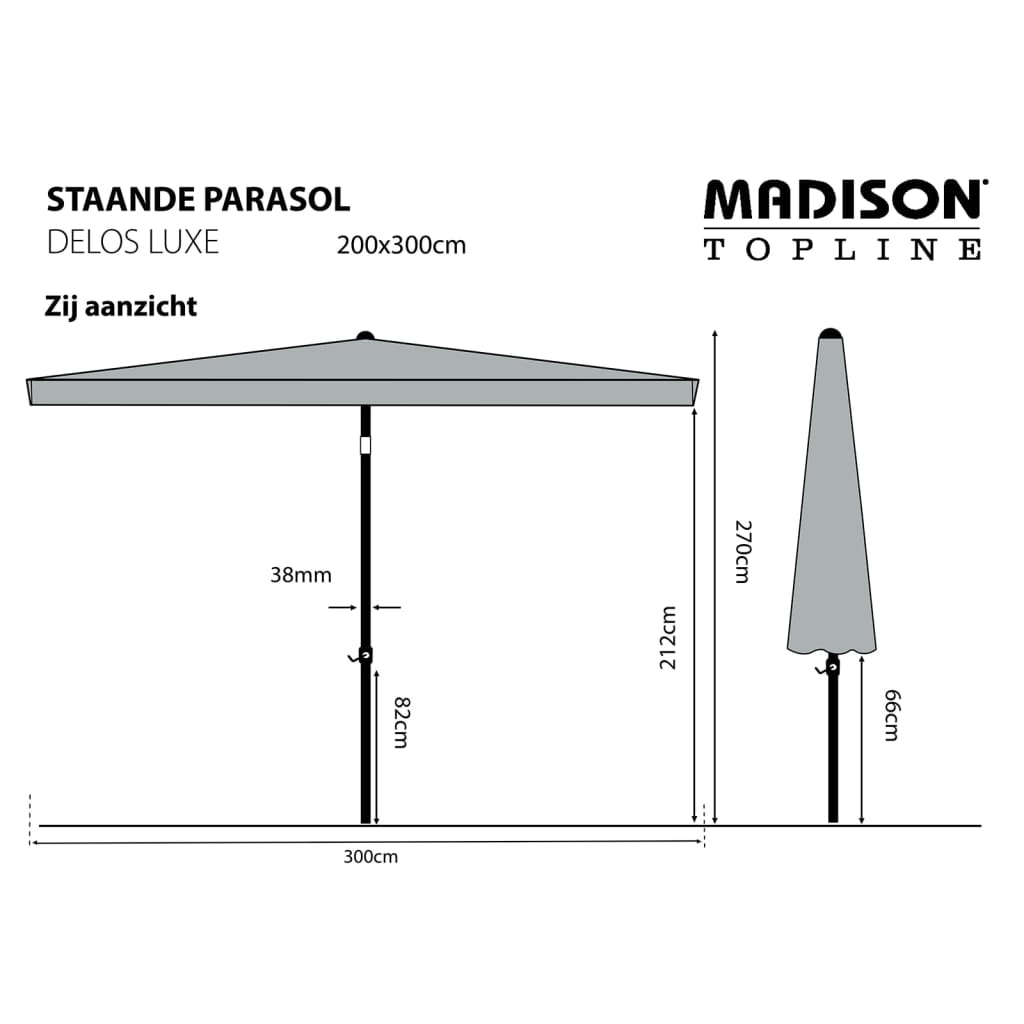 Madison Parasoll Delos Luxe 300x200 cm grå PAC5P014