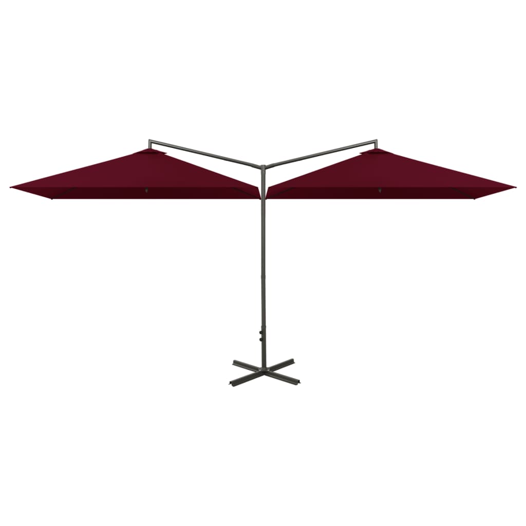vidaXL Dobbel parasoll med stålstolpe vinrød 600x300 cm