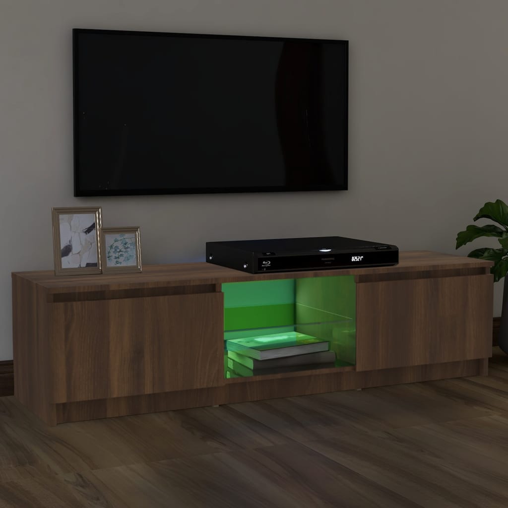 vidaXL TV-benk med LED-lys brun eik 120x30x35,5 cm