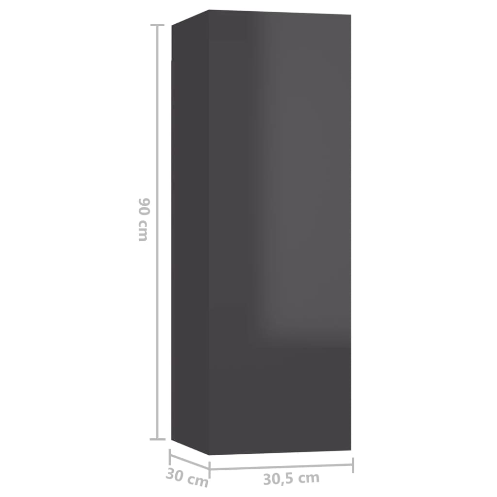 vidaXL TV-benk 4 stk høyglans grå 30,5x30x90 cm sponplate