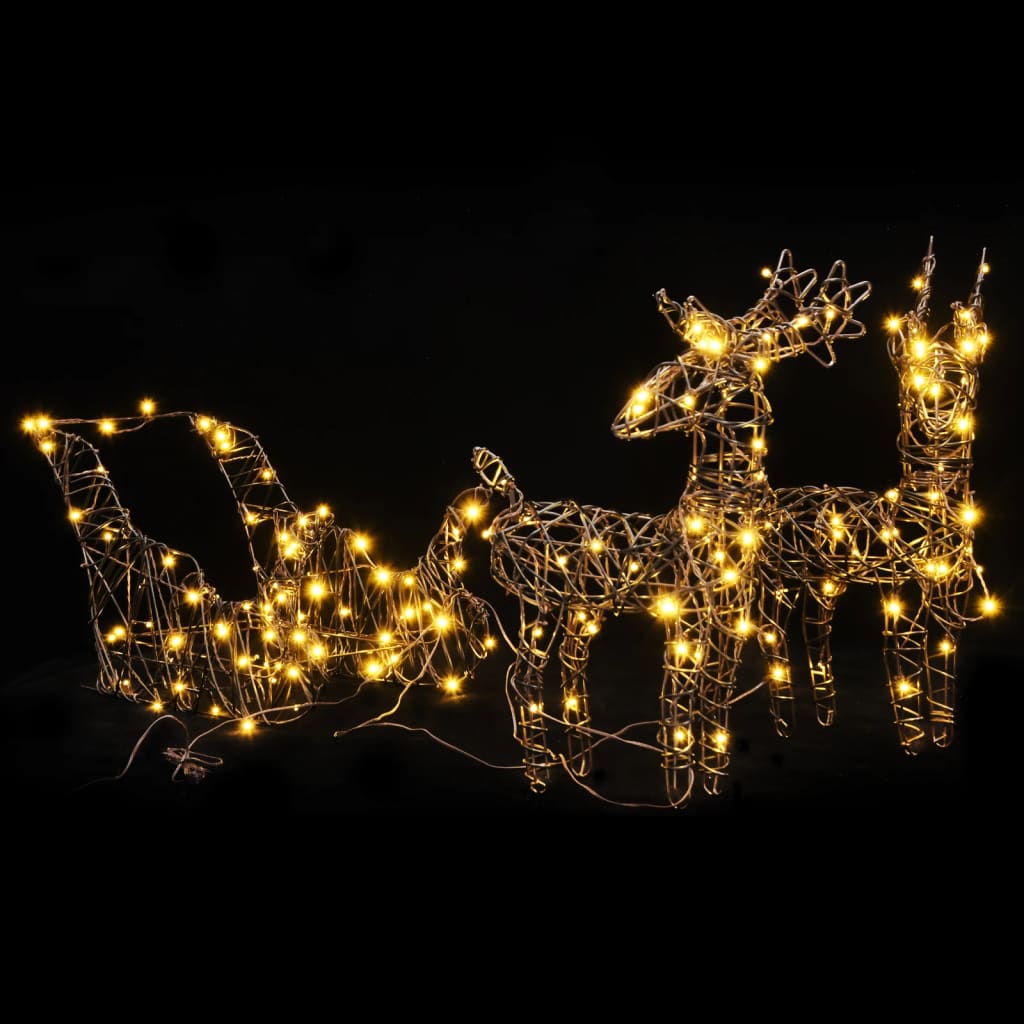 vidaXL Julepynt reinsdyr og slede 160 LED varmhvit rotting