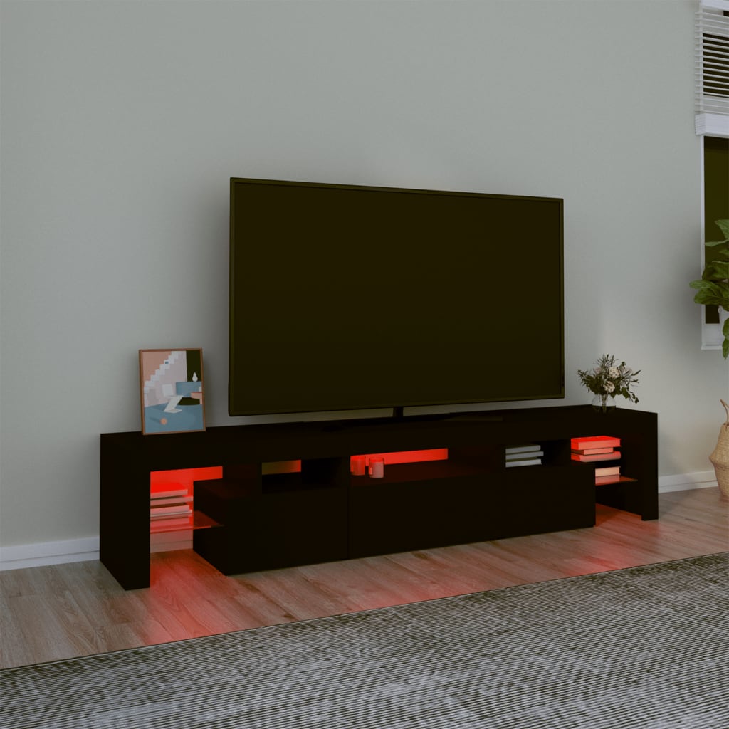 vidaXL TV-benk med LED-lys svart 200 x 36,5 x 40 cm