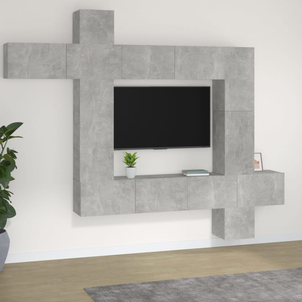 vidaXL TV-skapsett 9 deler betonggrå konstruert tre
