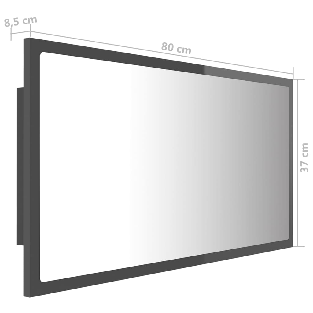 vidaXL LED-badespeil høyglans grå 80x8,5x37 cm akryl