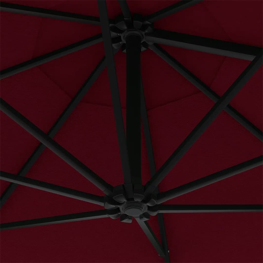 vidaXL Veggmontert parasoll med LED og metallstolpe 300 cm burgunder