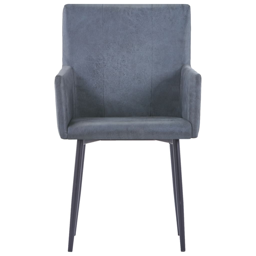 vidaXL Spisestoler med armlener 6 stk grå kunstig semsket skinn