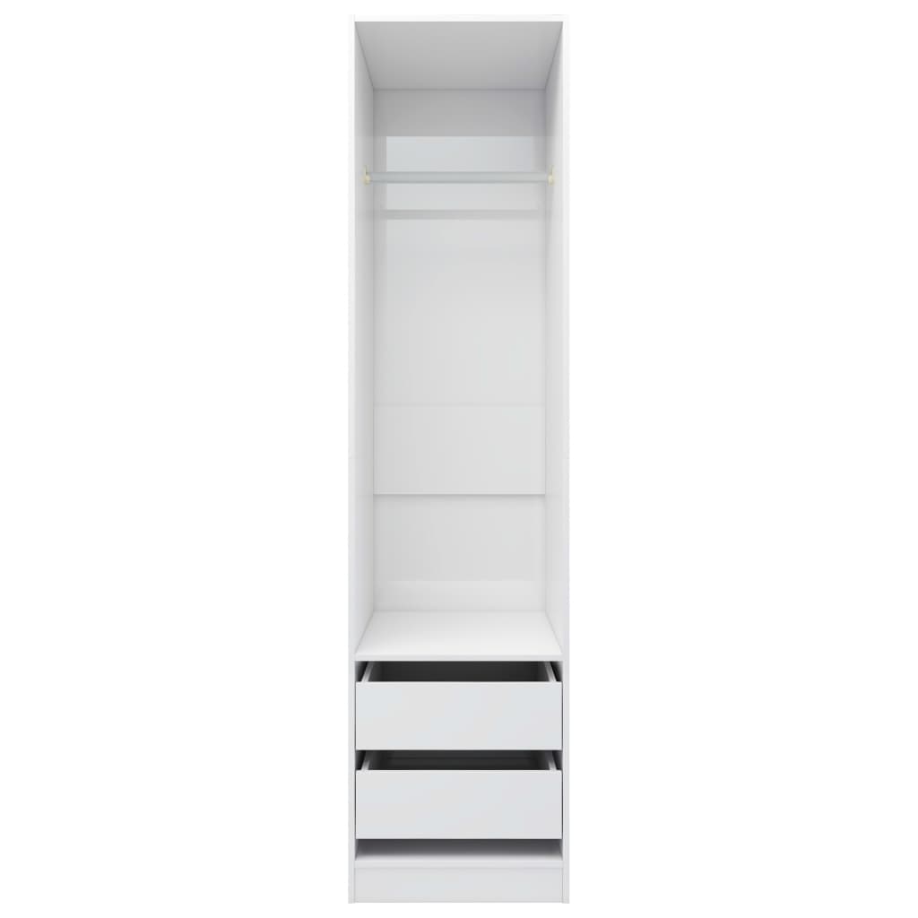vidaXL Garderobe med skuffer høyglans hvit 50x50x200 cm sponplate