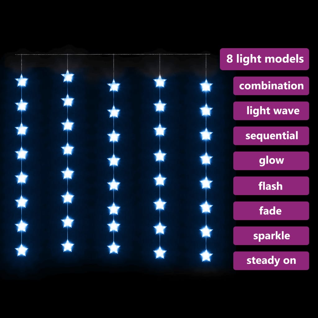 vidaXL Eventyrlysgardin stjerner 200 LED blå 8 funksjoner