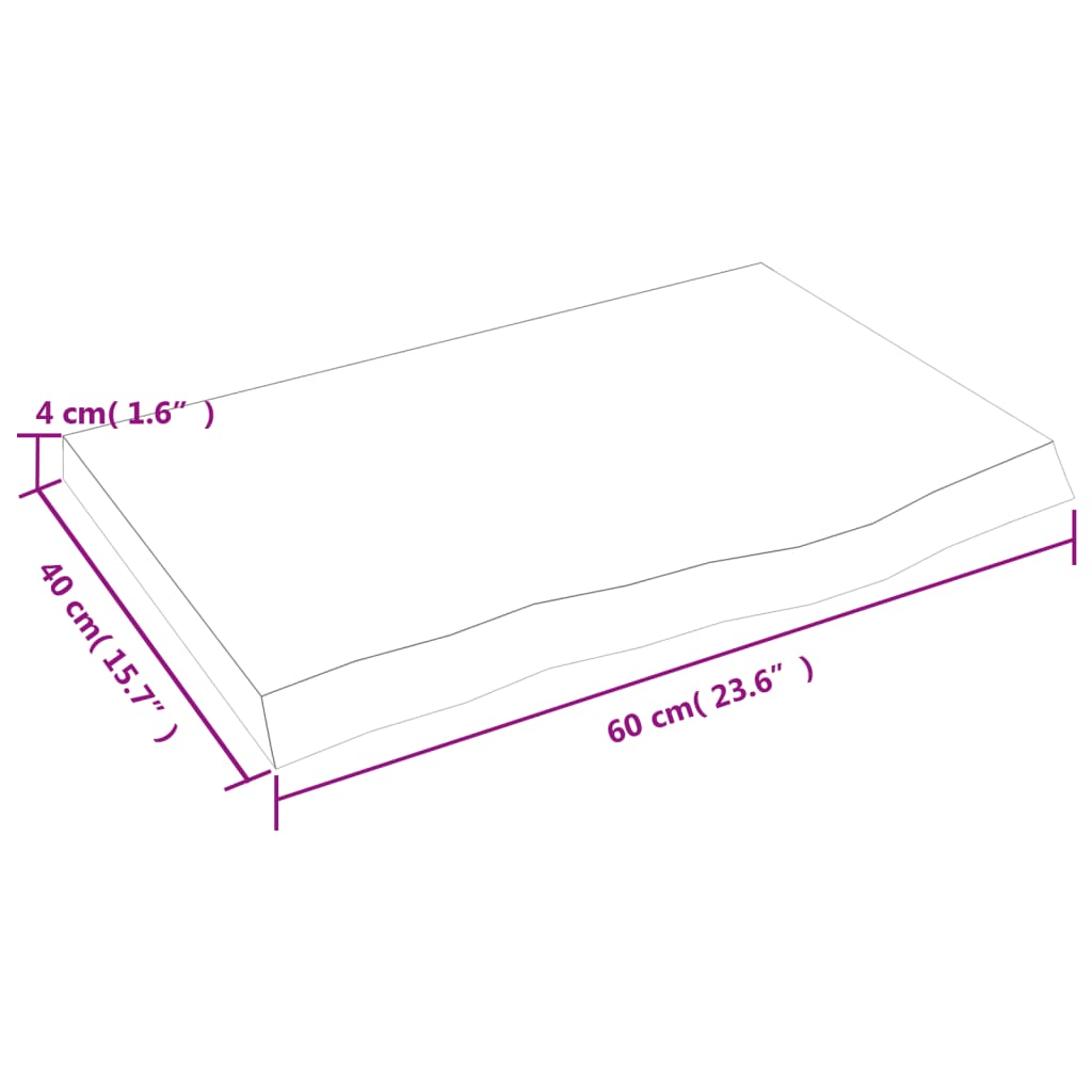 vidaXL Bordplate lysebrun 60x40x(2-4) cm behandlet heltre eik