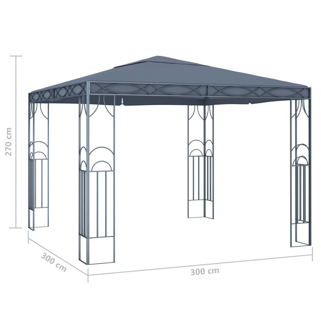 vidaXL Paviljong med gardin og LED-strenglys 300x300 cm antrasitt