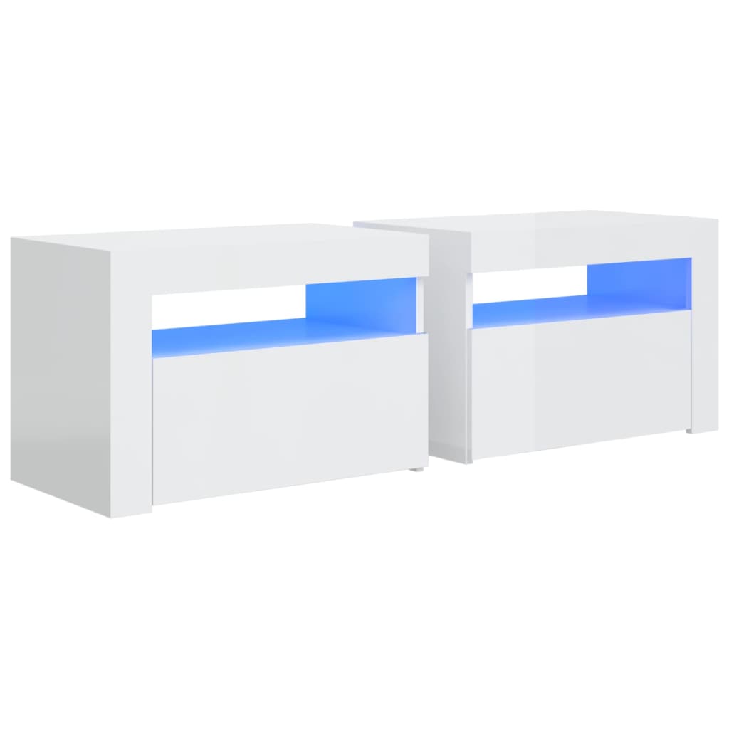 vidaXL Nattbord med LED 2 stk høyglans hvit 60x35x40 cm