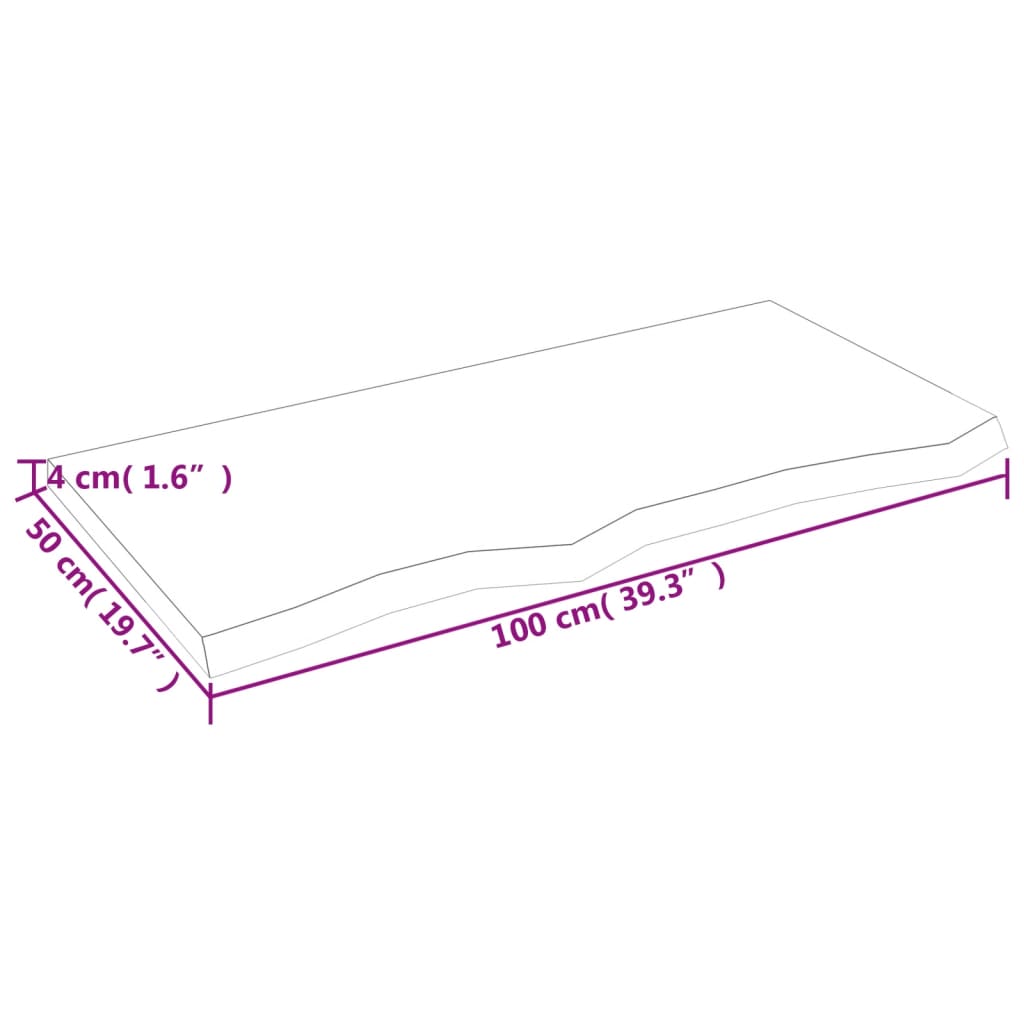 vidaXL Bordplate 100x50x(2-4) cm ubehandlet heltre eik