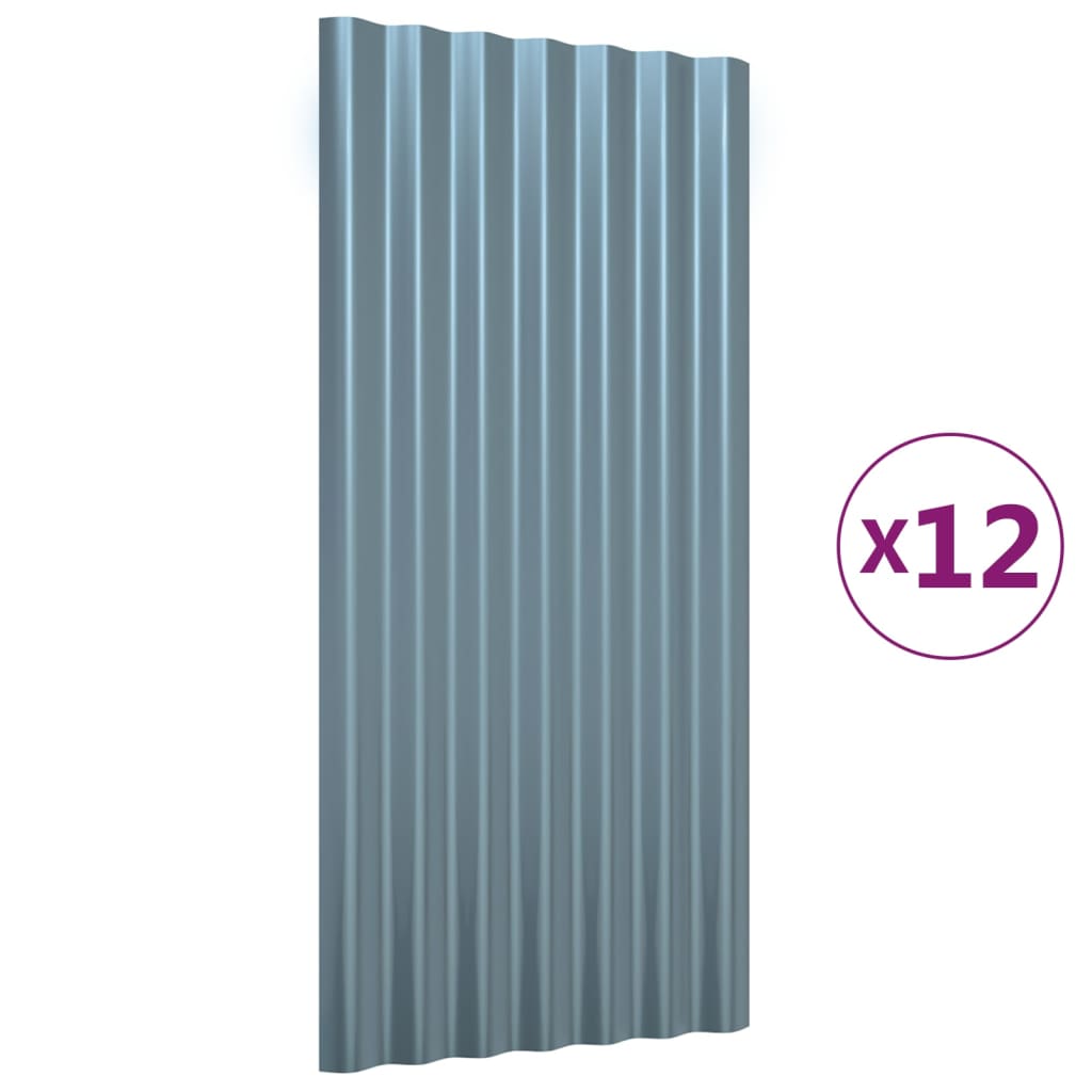 vidaXL Takpaneler 12 stk pulverlakkert stål grå 80x36 cm