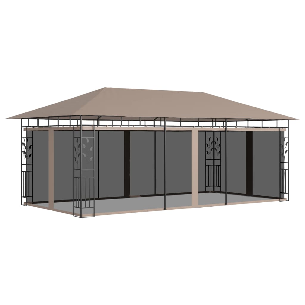 vidaXL Paviljong med myggnett 6x3x2,73 m gråbrun 180 g/m²