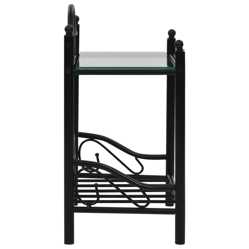 vidaXL Nattbord stål og herdet glass 45x30,5x60 cm svart