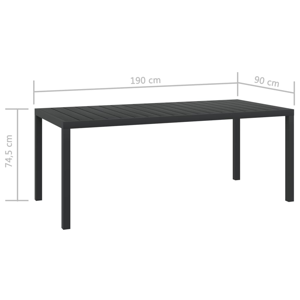 vidaXL Hagebord svart 185x90x74 cm aluminium og WPC