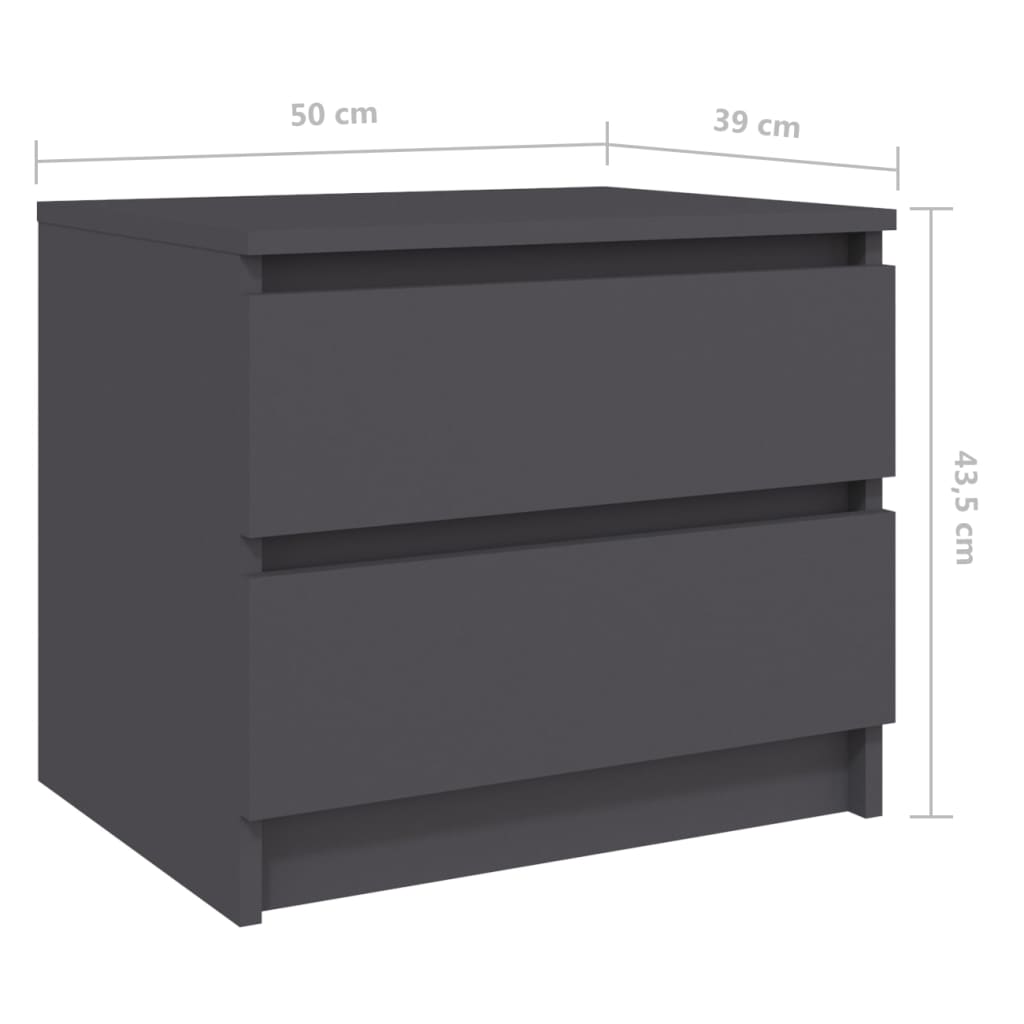vidaXL Nattbord grå 50x39x43,5 cm sponplate