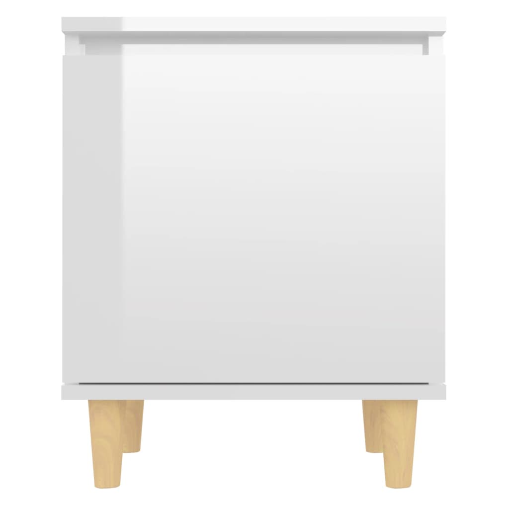 vidaXL Nattbord med ben i heltre høyglans hvit 40x30x50 cm