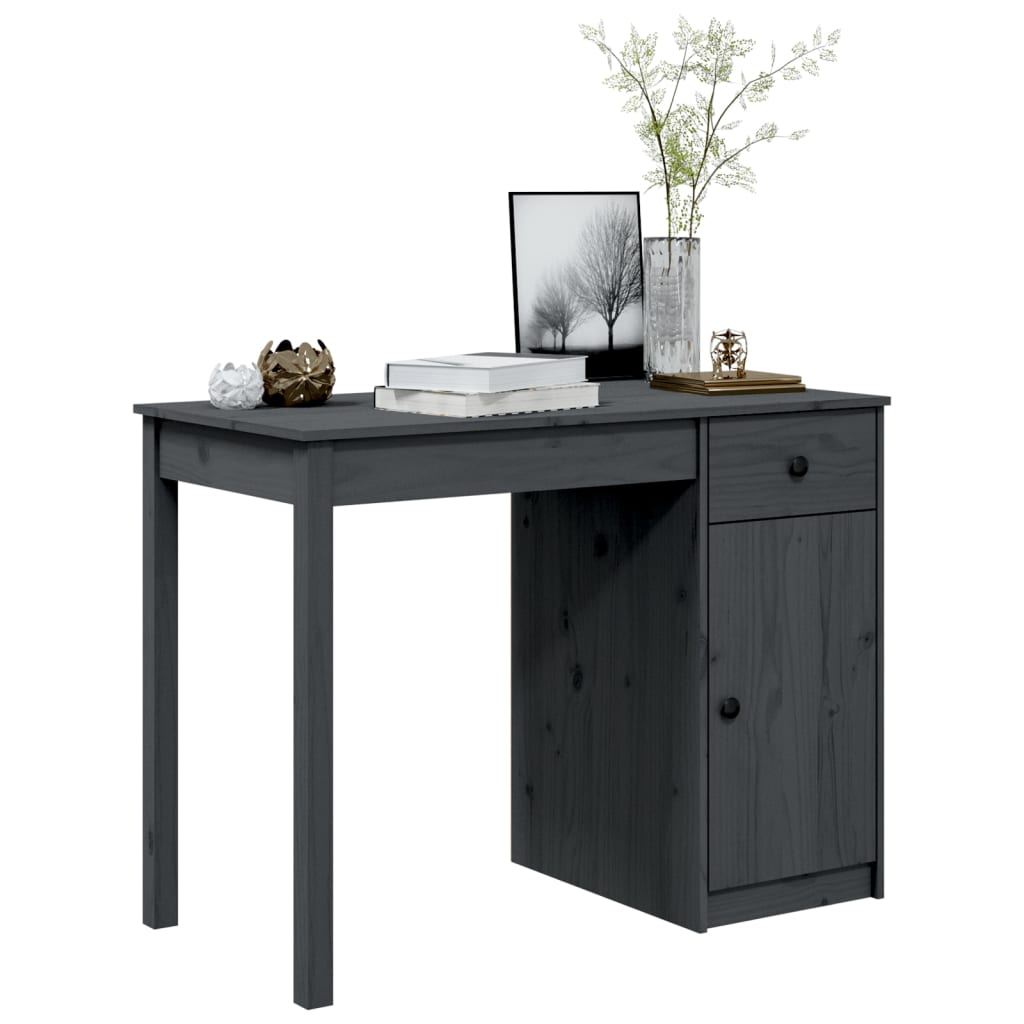 vidaXL Skrivebord grå 100x50x75 cm heltre furu