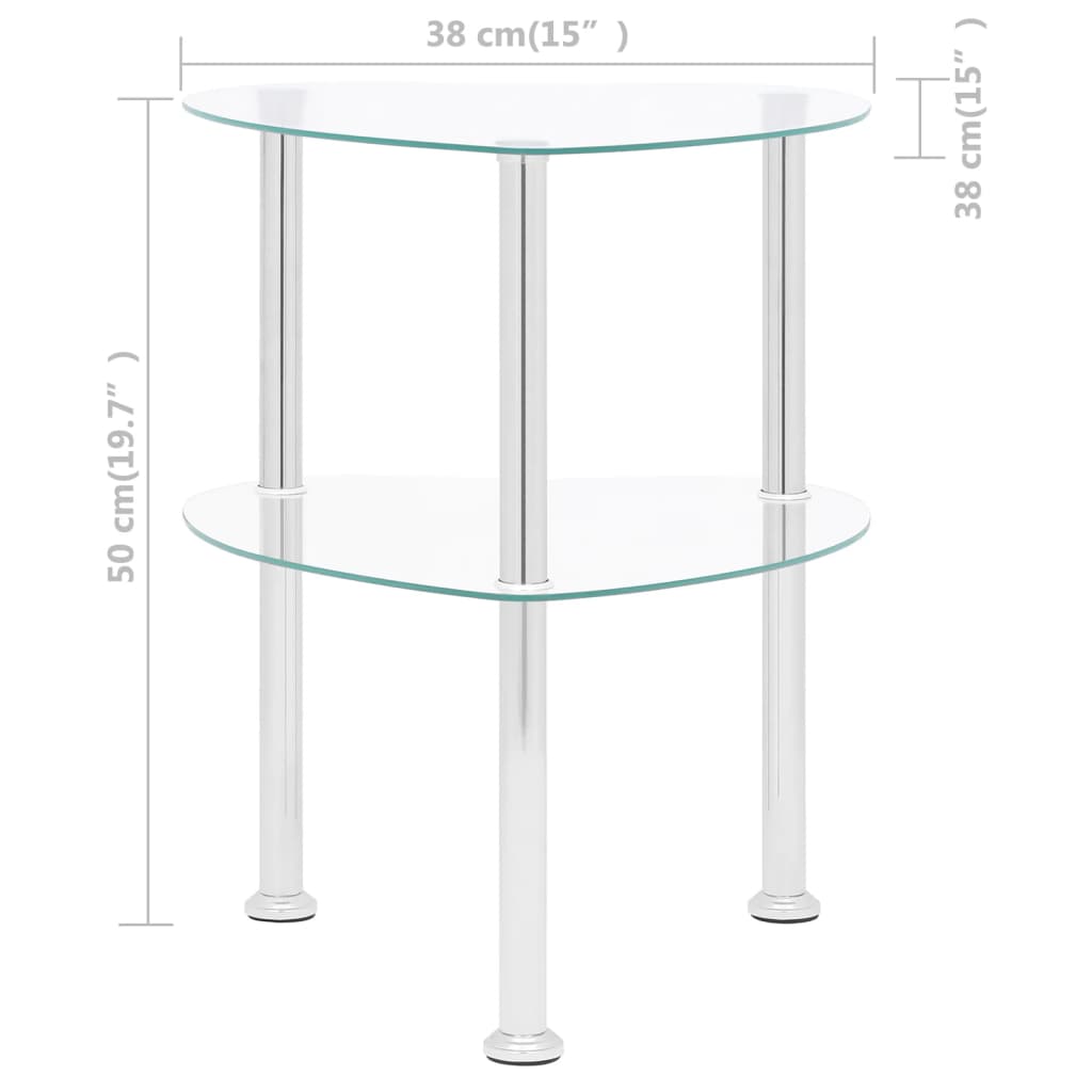 vidaXL Sidebord 2 etasjer gjennomsiktig 38x38x50 cm herdet glass