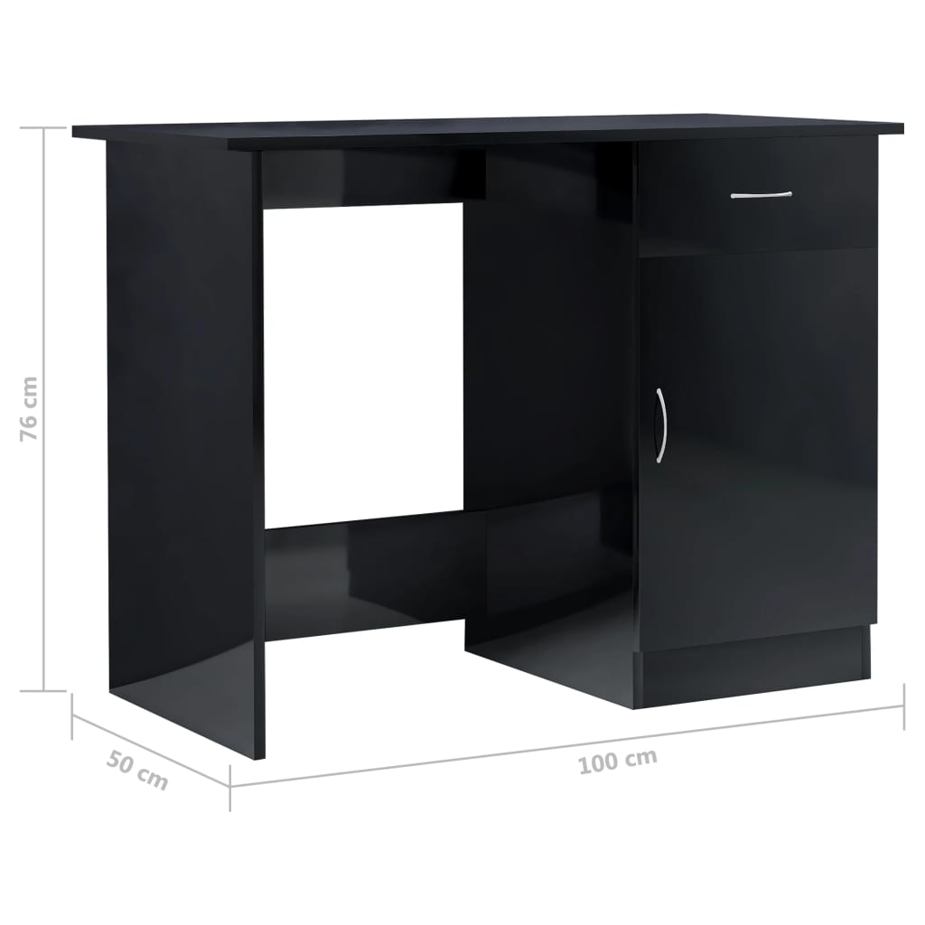 vidaXL Skrivebord høyglans svart 100x50x76 cm sponplate