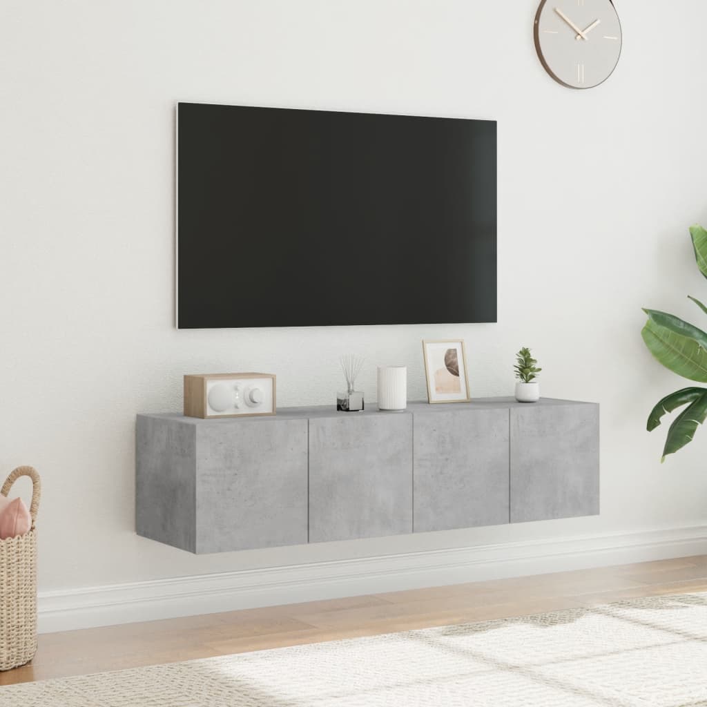 vidaXL Vegghengte TV-benker med LED-lys 2 stk betonggrå 60x35x31 cm