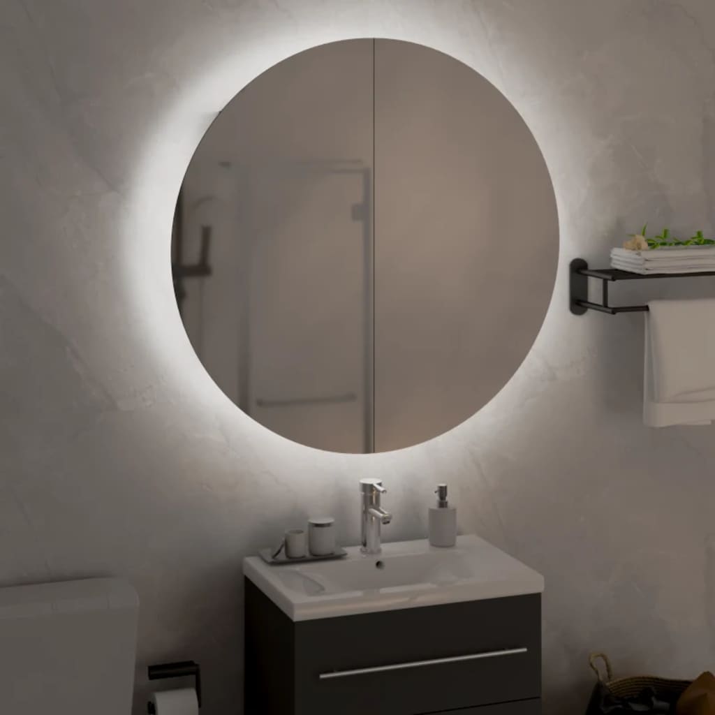 vidaXL Baderomsskap med rundt speil og LED svart 54x54x17,5 cm
