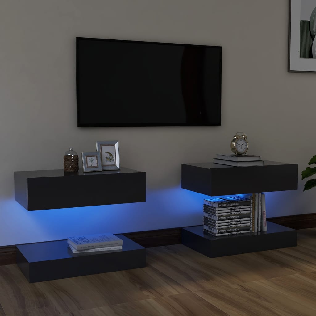 vidaXL TV-benk med LED-lys 2 stk grå 60x35 cm