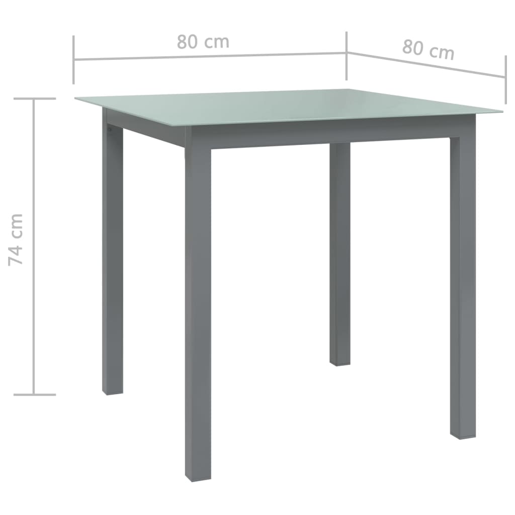 vidaXL Hagebord lysegrå 80x80x74 cm aluminium og glass