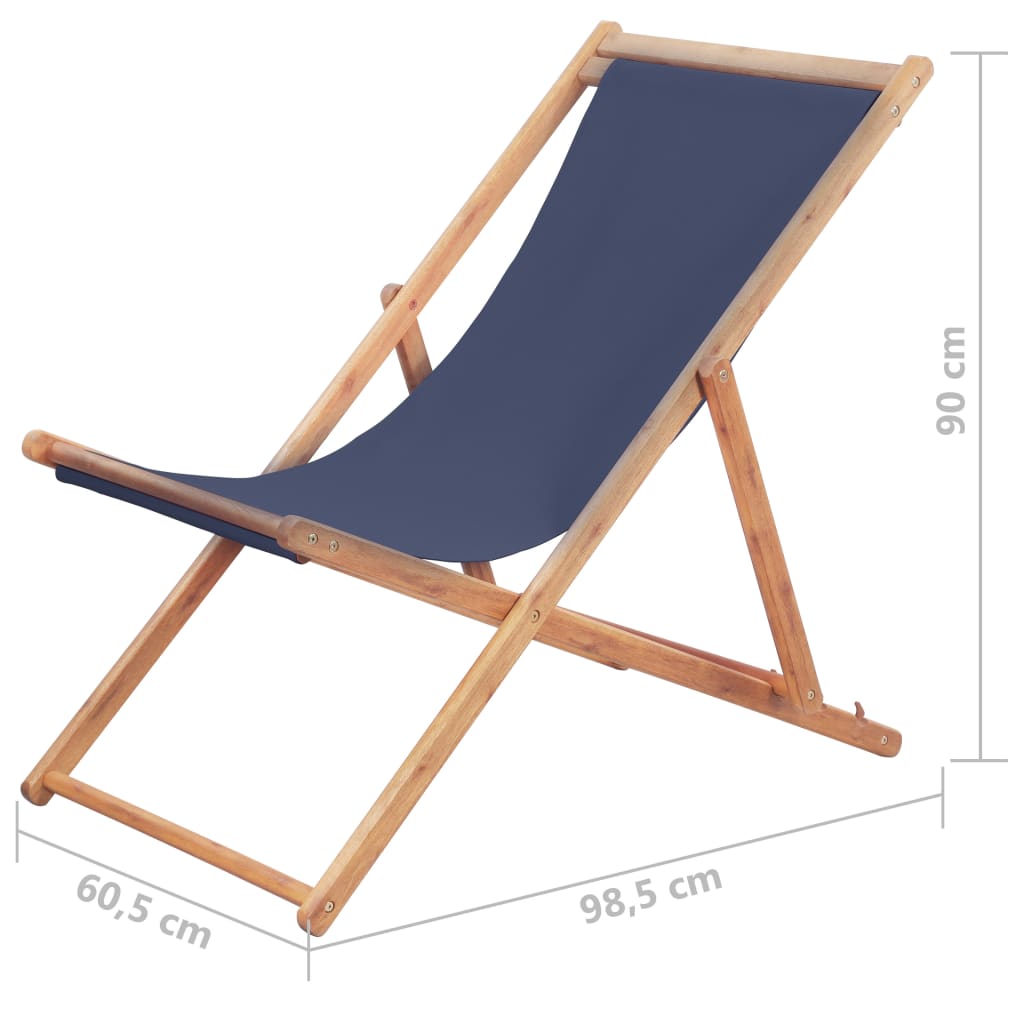 vidaXL Sammenleggbar strandstol stoff og treramme blå