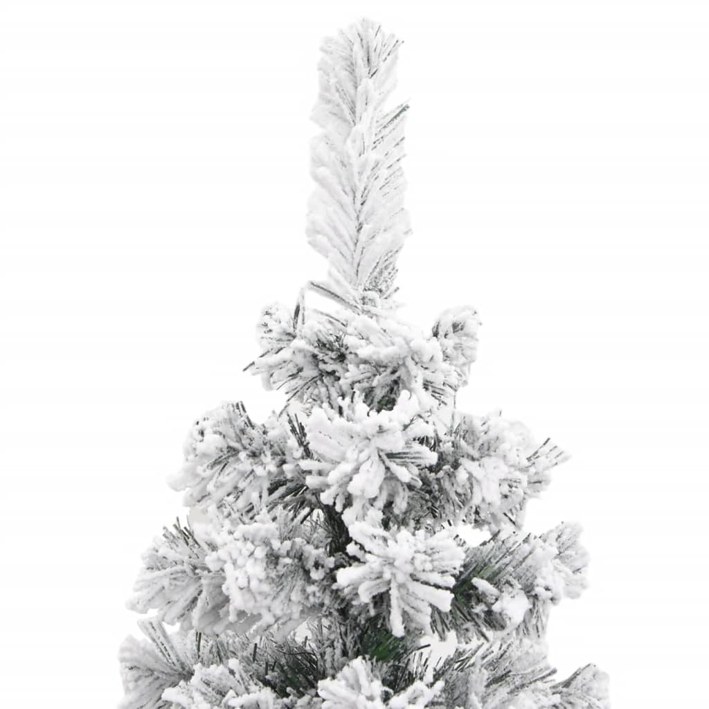 vidaXL Slankt kunstig juletre med flokket snø grønn 210 cm PVC