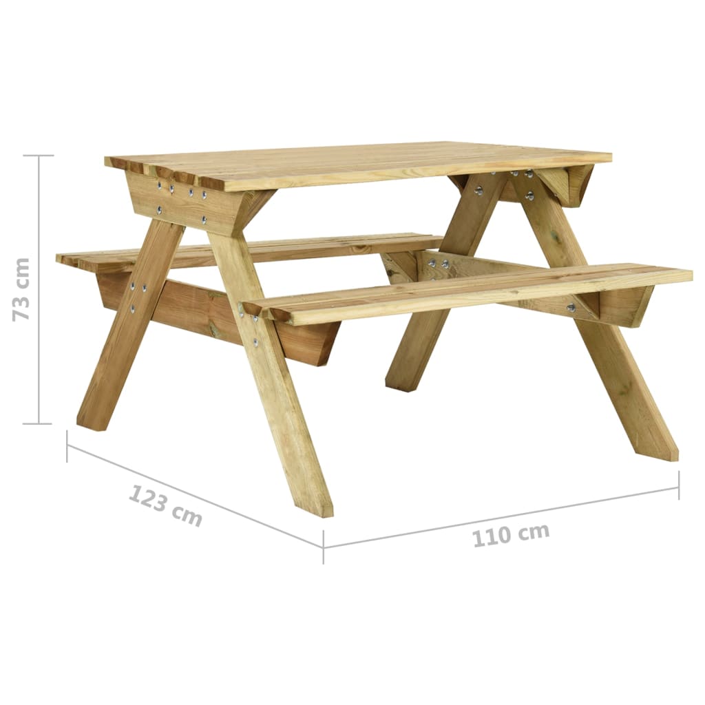 vidaXL Piknikbord med benker 110x123x73 cm impregnert furu