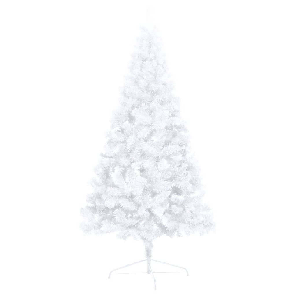 vidaXL Forhåndsbelyst kunstig halvt juletre med stativ hvit 210 cm PVC