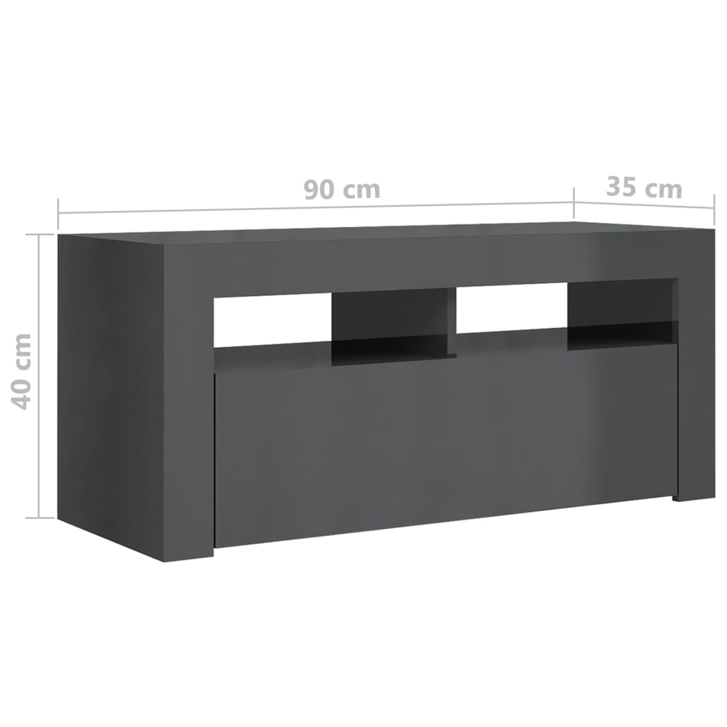 vidaXL TV-benk med LED-lys høyglans grå 90x35x40 cm