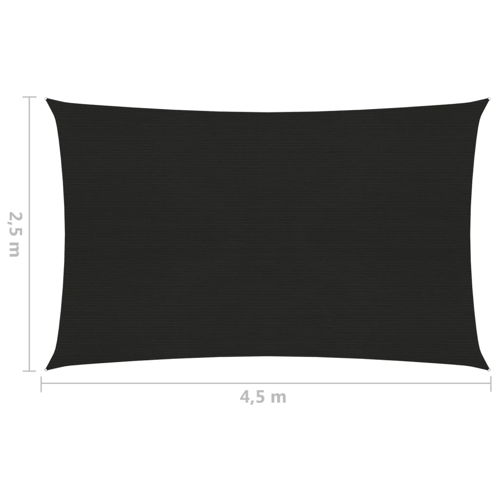 vidaXL Solseil 160 g/m² svart 2,5x4,5 m HDPE