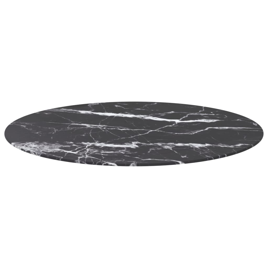 vidaXL Bordplate svart Ø90x1 cm herdet glass med marmor design