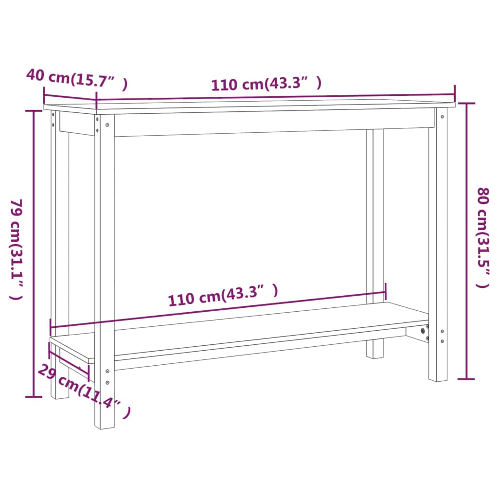 vidaXL Konsollbord grå 110x40x80 cm heltre furu