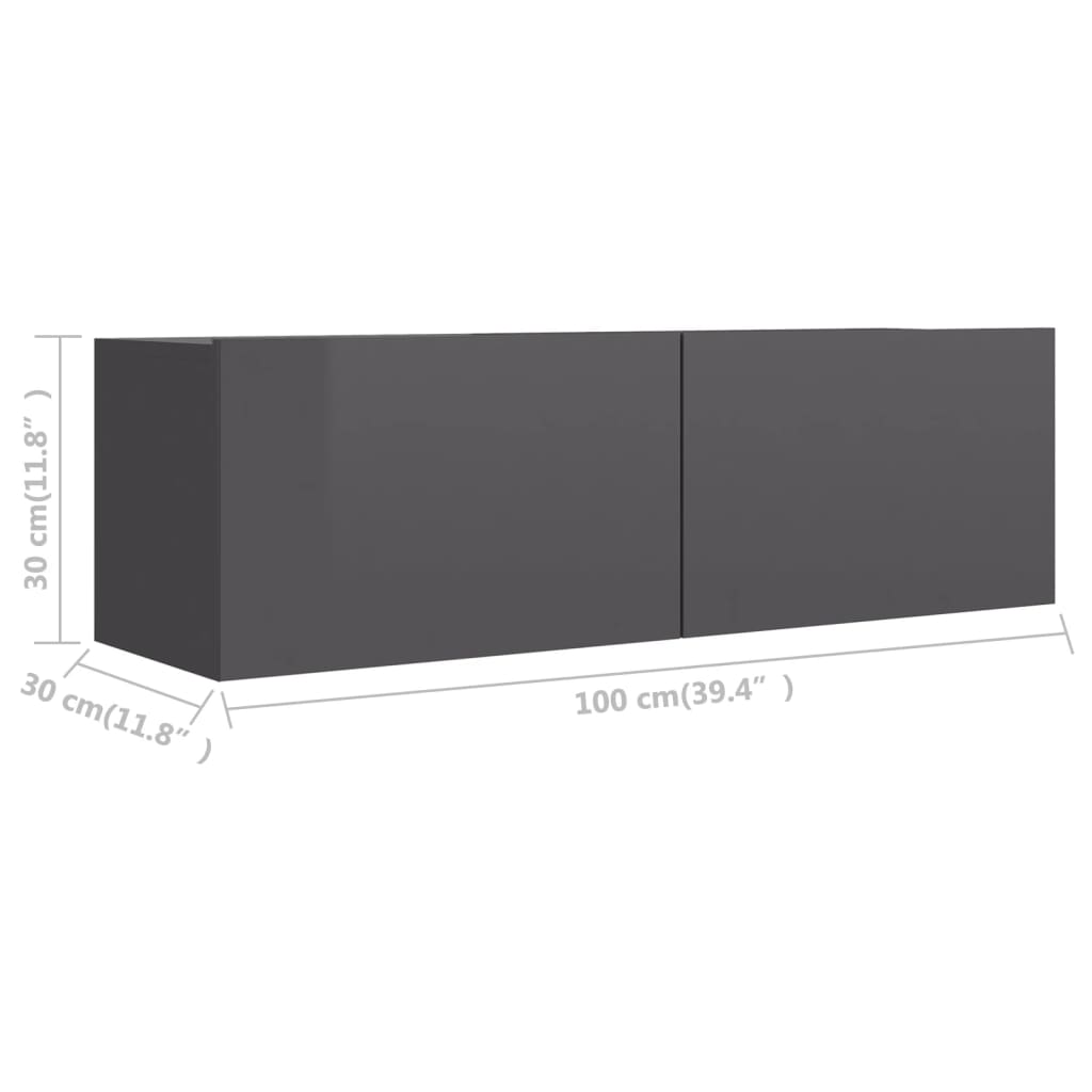 vidaXL TV-benk høyglans grå 100x30x30 cm sponplate