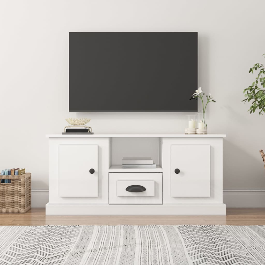vidaXL TV-benk høyglans hvit 100x35,5x45 cm konstruert tre