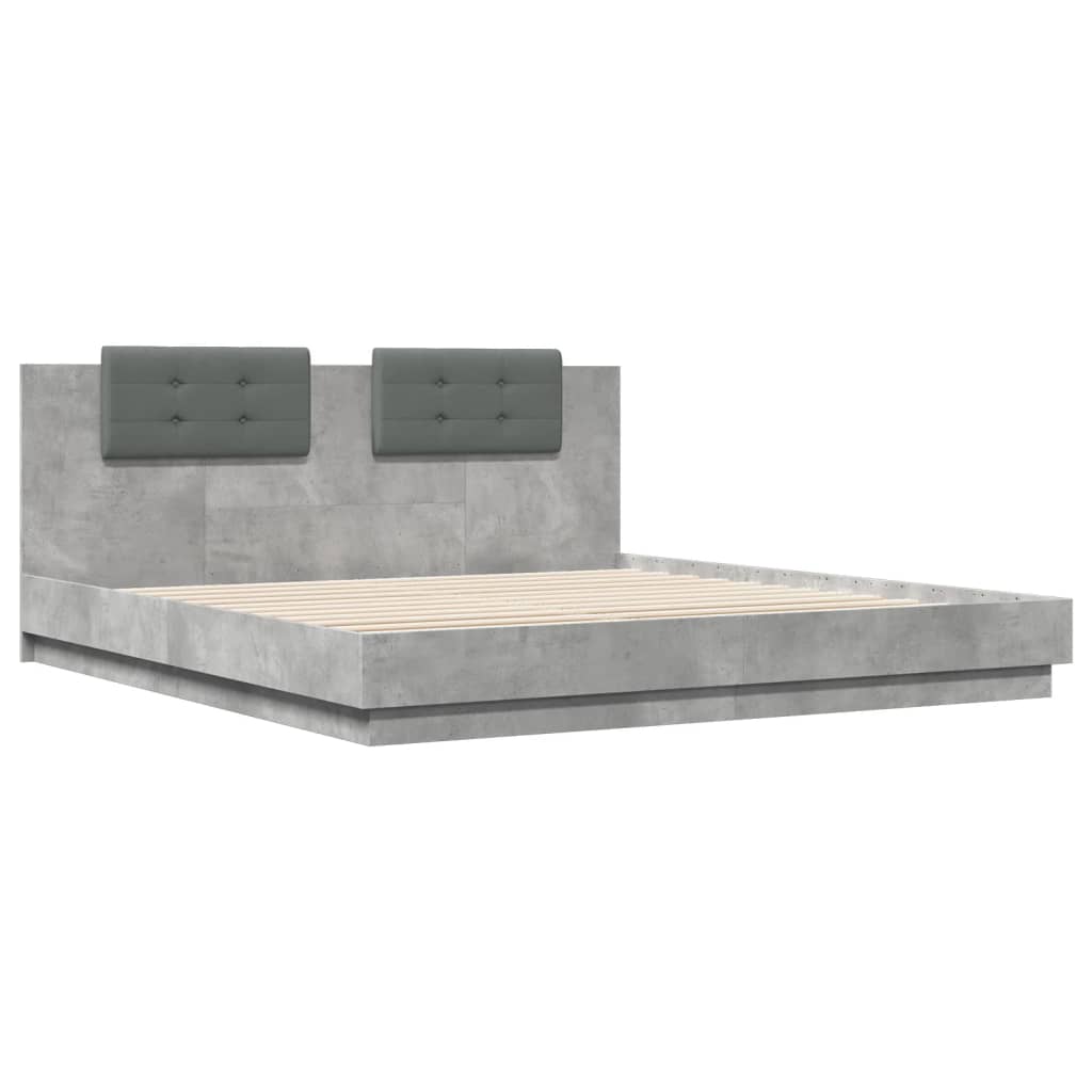 vidaXL Sengeramme med hodegavl betonggrå 200x200 cm konstruert tre