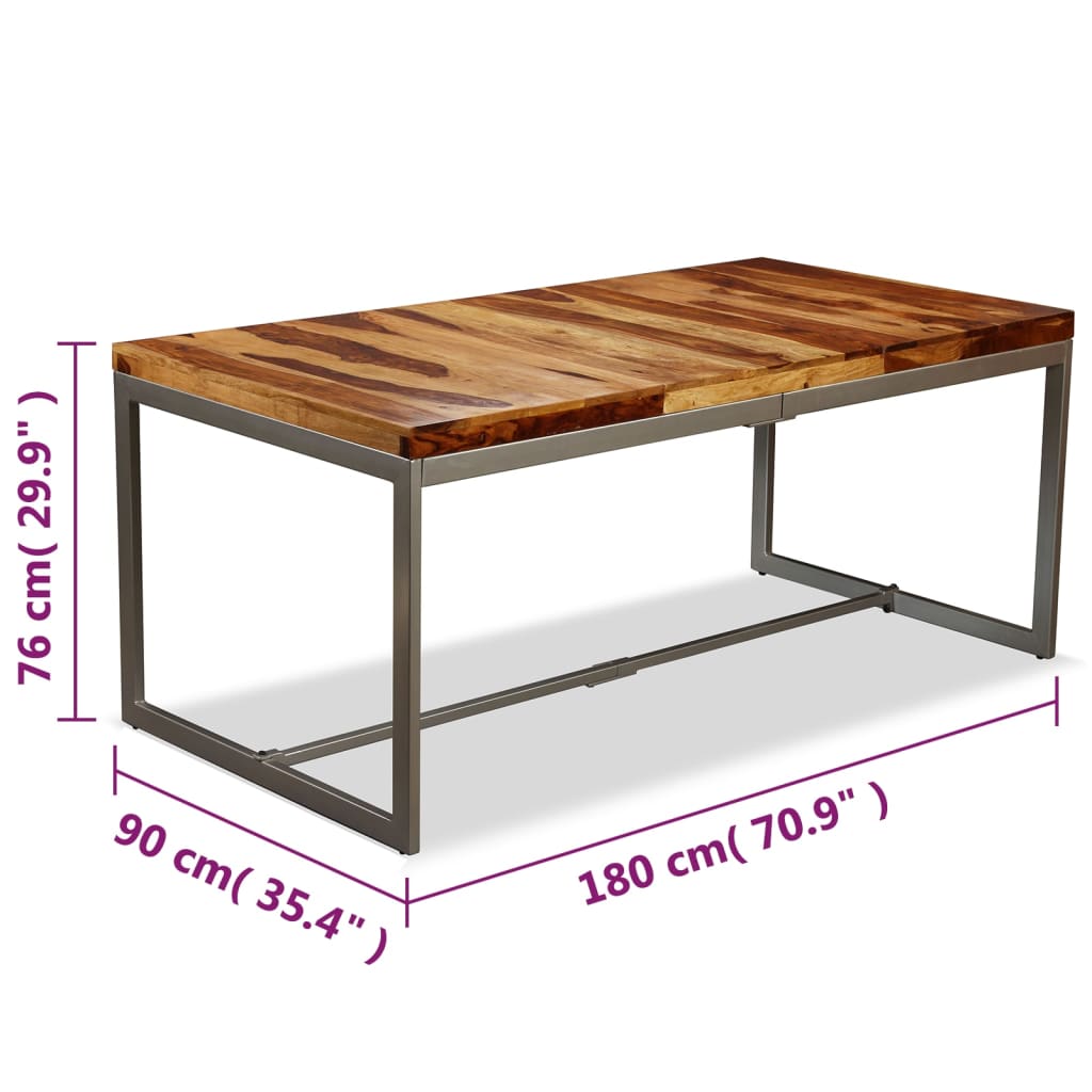 vidaXL Spisebord heltre indisk rosentre og stål 180 cm