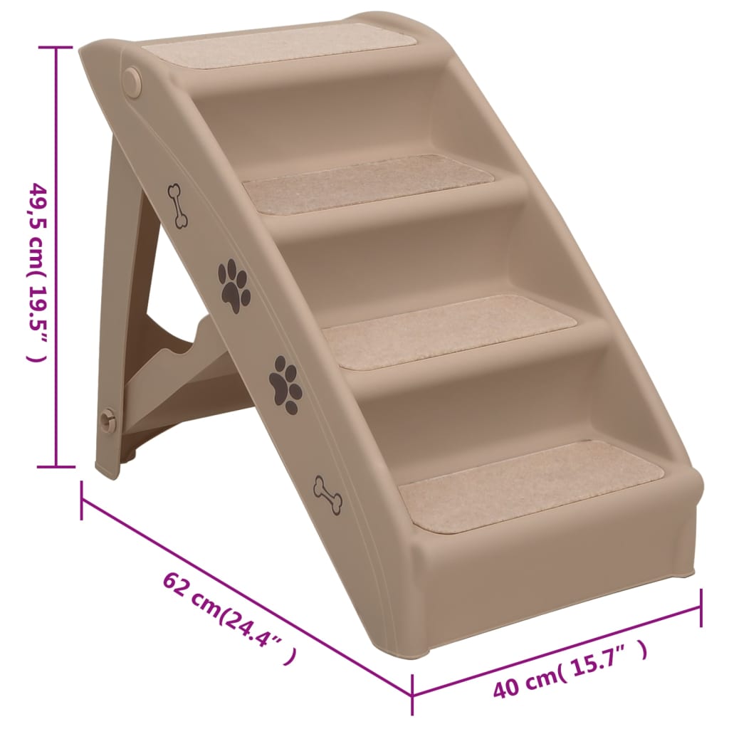 vidaXL Hundetrapp sammenleggbar brun 62x40x49,5 cm