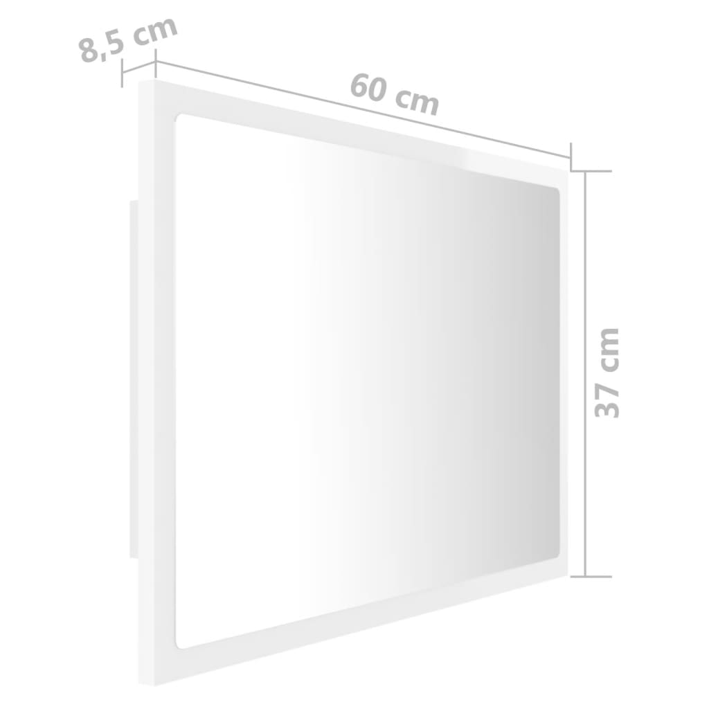 vidaXL LED-badespeil høyglans hvit 60x8,5x37 akryl