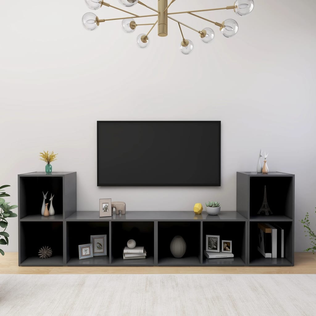 vidaXL TV-benker 4 stk grå 72x35x36,5 cm sponplate