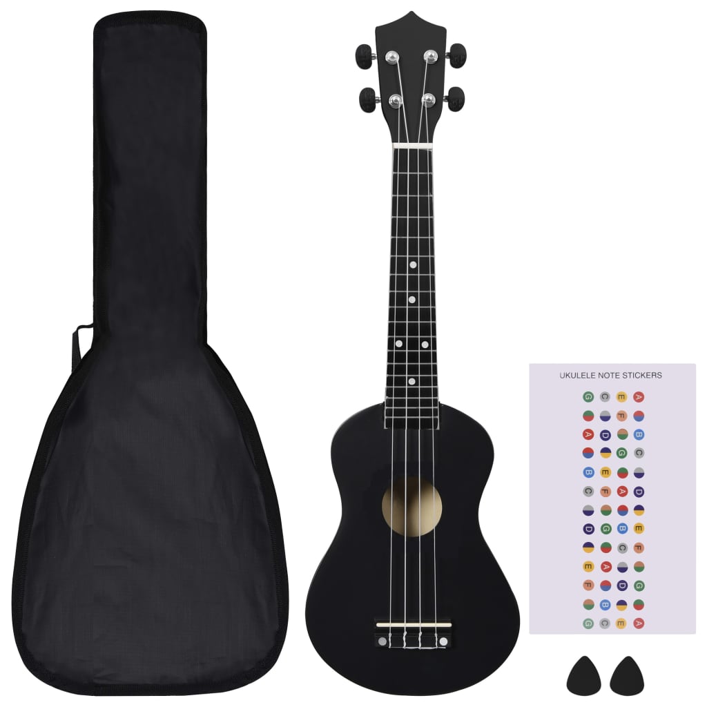 vidaXL Sopran-ukulele sett med veske for barn svart 23"